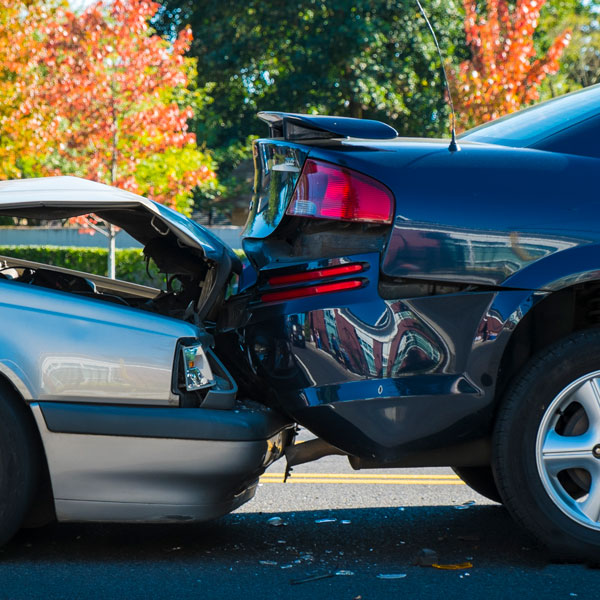 two cars in bumper to bumper accident